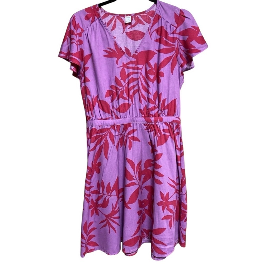Old Navy Medium Dress Beach Palm Leaf Tropical Print Purple - EUC